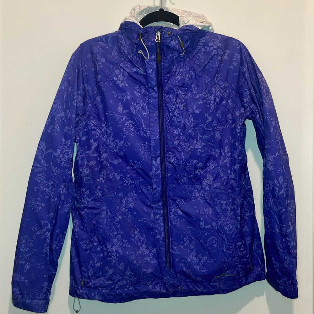 Eddie Bauer Blue Adjustable Waterproof Rain Jacket with Hood Size M